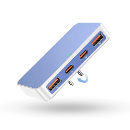 Flat USB Wall Charger 4 Ports Slim 65W USB-C/A Flodable Plug Fast Charging Block for iPhone 8/9/10/11/12/13/14/15 Multiport Power Charging Adapter for ipad and Galaxy Series S8-10 Blue - color: Blue