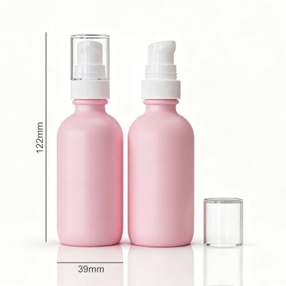 12Pack 60ml Pink Glass Pump Bottle with White Top,2oz Small Dispenser, Travel Size Refillable Botttles for Lotions,Sercums,Essential Oils (2oz Pink) - color: 2oz Pink