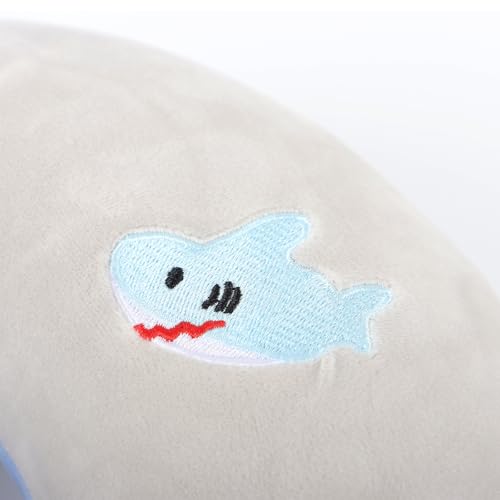 Kids Neck Pillow for Travel with Sleep Eye Mask, Cute Travel Neck Pillow, Memory Foam Flight Sleeping Headrest Pillow for Boys & Girls, Airplane, Train, Car, Home Use - Little Shark - color: Little Shark