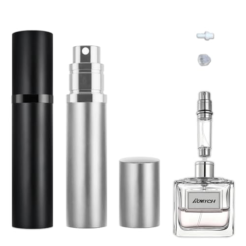 2PCS Perfume Travel Refillable Bottle, Bottom-Filling Fragrances Perfume Atomizer, Empty Mini Cologne Dispenser, Portable Sprayer Pocket Size for On the Go 5ml (Black & Silver) - color: Black & Silver