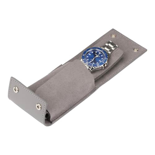 Travel Watch Pouch/Leather Watch Travel Case with Suede Lining/Luxury Leather Travel Watch Box Single Watch Pouch Christmas Gift for Man/Woman/Office - color: grey, size: Square shape