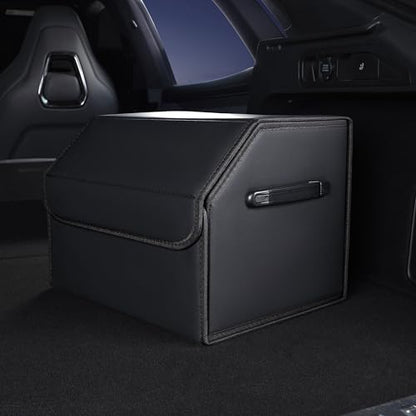 Trunk Organizer,car organizers and storage,black Leather Storage Box with lid,Fiberboard,Collapsible,15''L x 13''W x 12.4''H,2K inches³(size A) - size: 15"L×13"W×12.4"H, 9lbs, 2K in³