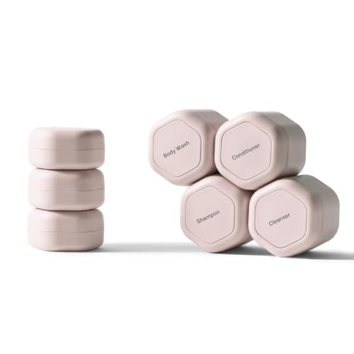 Cadence Travel Containers - Daily Routine Capsule Set - Magnetic Containers with Lids,4 Flex Mediums (1.32oz) & 3 Flex Smalls (0.56oz) - Shampoo, Conditioner, Body Wash, Pills, & More - Petal - color: Petal
