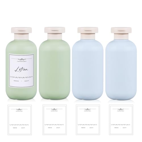 10 oz Plastic Travel Shampoo Bottles, Refillable Flip Cap Squeeze Bottles for Toiletries, Large Leakage-proof Travel Shampoo and Conditioner Container (Blue and Green) - color: Green+Blue, size: 300ml/10 oz