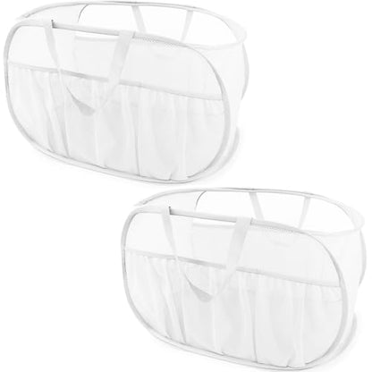 2 Pack Collapsible Laundry Baskets, Upgrade Pop Up Laundry Hamper with Convenient Bags, Foldable Laundry Basket Mesh Light Weight, Easy to Carry Clothes Hampers for Laundry, Dorm, Toys, Travel White - color: 2xWhite