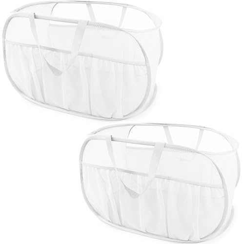 2 Pack Collapsible Laundry Baskets, Upgrade Pop Up Laundry Hamper with Convenient Bags, Foldable Laundry Basket Mesh Light Weight, Easy to Carry Clothes Hampers for Laundry, Dorm, Toys, Travel White - color: 2xWhite