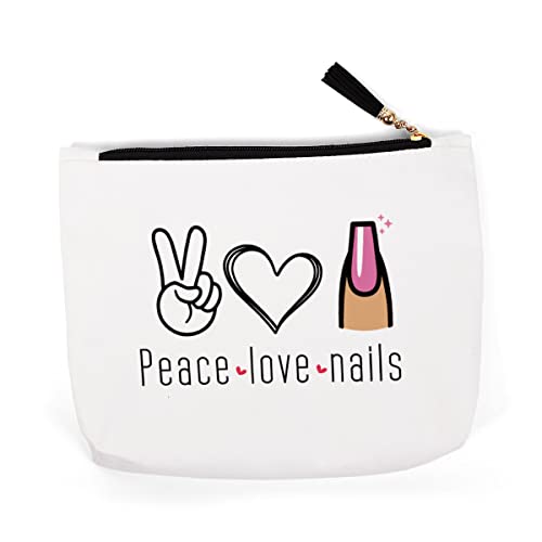 Nail Tech Boss Gifts Cosmetic Bag, Peace Love Nail Makeup Bag, Nail Artist Beautician Gifts for Women Girls Daughter Sisters Coworker Best Friend Friendship Graduation BirthdayTechnician - color: PeaceLoveNail
