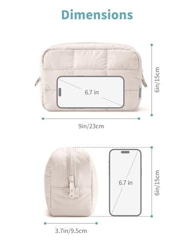 Narwey Puffer Travel Makeup Bag for Women Girl, Quilted Puffy Cosmetic Bag Make Up Bag Organizer, Cute Travel Toiletry Bag for Toiletries (Beige) - color: Beige
