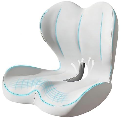Seat Cushion for Office Chair and Car, Lumbar Support Pillow for Office Chair, Memory Foam Ergonomic Seat Cushion for Long Sitting, Back & Tailbone Pain, Sciatica - Light Gray - color: Light Gray