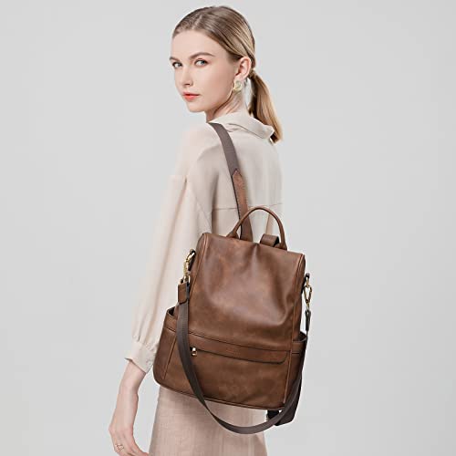 CHERUTY Women Backpack Purse PU Leather Anti-theft Casual Shoulder Bag Fashion Ladies Satchel Bags - color: 1-3 A-brown, size: Medium