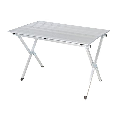 Camco Aluminum Roll-Up Table with Carrying Bag, Seats 4-6, Lightweight & Portable for Outdoor Camping, Tailgating, Beach, Parties and RV Use, Silver