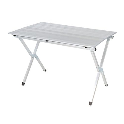 Camco Aluminum Roll-Up Table with Carrying Bag, Seats 4-6, Lightweight & Portable for Outdoor Camping, Tailgating, Beach, Parties and RV Use, Silver