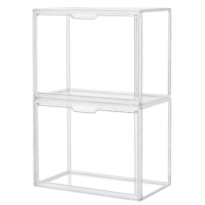 ZLLZUU Clear Storage Bins with Lids, 2 Pack Acrylic Display Case with Magnetic Door for Cosmetic Collectibles Large Figures Models, Stackable Acrylic Storage Box for Home Office Living Room Dorm - size: 2-pack