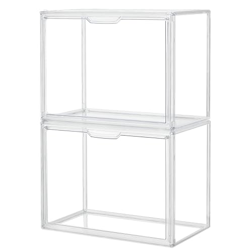 ZLLZUU Clear Storage Bins with Lids, 2 Pack Acrylic Display Case with Magnetic Door for Cosmetic Collectibles Large Figures Models, Stackable Acrylic Storage Box for Home Office Living Room Dorm - size: 2-pack