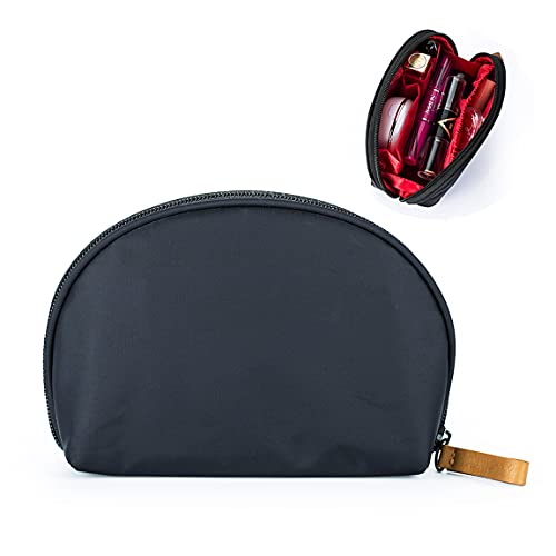 Hekyip Half Moon Cosmetic Bag, Travel Makeup Pouch, Portable Waterproof Cosmetic Pouch for Girls Women, Small (INNER RED) - color: INNER RED