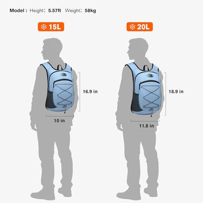 Ultra-Light Soft Daypack 15L/20L, Cushioned Breathable Back Panel Backpack, Lightweight Packable Travel Backpack (Sky Blue, 20L) - color: Sky Blue, size: 20L