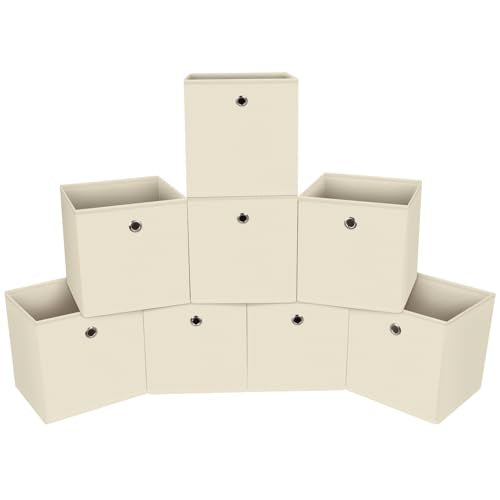 Foldable Storage Cubes Bins ,11 Inch Cloth Storage Cube Fabric Storage Box Cubes Organizer Baskets with Handles for Home Organizer Set of 8 (Creamy-White) - color: Creamy-White, size: 8 Pack