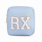 uekeboag Personalized Small Nylon Rx Cosmetic Bag, Cute Chenille Letter Patch Medicine Drug Pouch with Zipper,Preppy Makeup Travel Vitamin Bag for Women and Girls(Light Blue) - color: 02Light Blue