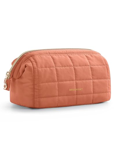 BAGSMART Makeup Bag Travel Toiletry Bag, Puffy Padded Make Up Bags for Women Makeup Organizer Case, Wide-open Pouch Purse Travel Essentials Toiletries Accessories Brushes, Apricot Pink - color: 04-Apricot Pink