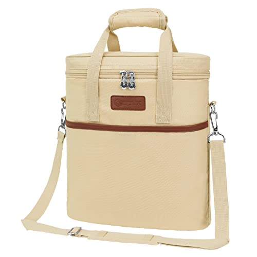 Opux 3 Bottle Insulated Leakproof Wine Cooler Bag, Tote for Picnic Beach, Portable Carrying Case, Cream - color: Cream Beige