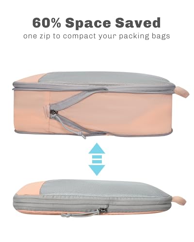 Hynes Eagle 6 Set/ 4 Set/ 2 Set Compression Packing Cubes Travel Essentials Lightweight Nylon Luggage Suitcase Organizer Bag Light Pink 6PCS - color: Light Pink-6 PCS
