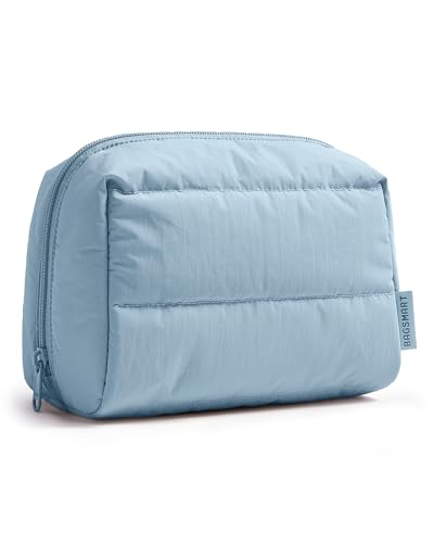 BAGSMART Puffy Makeup Bag, Wide Opening Cosmetic Organizer, Soft Water-Resistant Travel Toiletry Pouch for Women for Purse, Compact & Spacious (Dawn Blue) - color: Dawn Blue