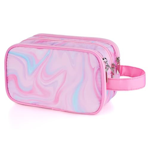 Pink Toiletry Bag for Girls, Travel Toiletry Bag for Teen Girls Cosmetic Bag Makeup Bag Waterproof Hanging Wash Bag Kids Toiletries - color: Fluids-Pink