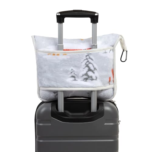 Carstens, Inc. Travel Blanket, Premium Compact 2-in-1 Airplane Blanket/Pillow, Snowy Cabin - color: Snowy Cabin