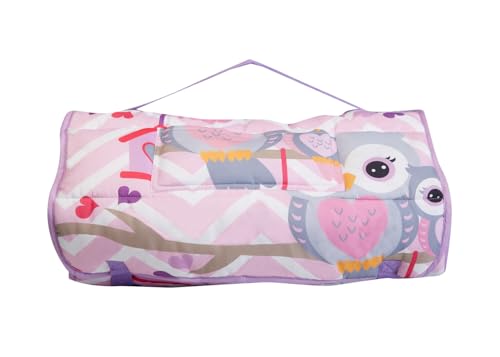 EVERYDAY KIDS Nap Mat with Removable Pillow - Carry Handle with Straps Closure, Rollup Design, Soft Microfiber for Preschool, Daycare, Travel Sleeping Bag - Sweet Owls - color: Sweet Owls