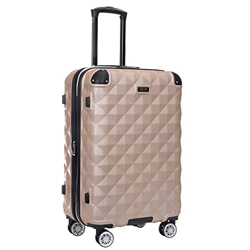 Kenneth Cole REACTION Diamond Tower Collection Lightweight Hardside Expandable 8-Wheel Spinner Travel Luggage, Rose Champagne, 24-Inch Checked - color: Rose Champagne, size: 24-Inch Checked