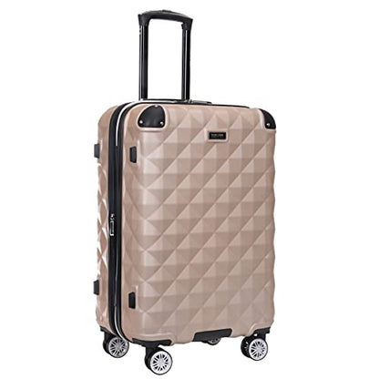 Kenneth Cole REACTION Diamond Tower Collection Lightweight Hardside Expandable 8-Wheel Spinner Travel Luggage, Rose Champagne, 24-Inch Checked - color: Rose Champagne, size: 24-Inch Checked