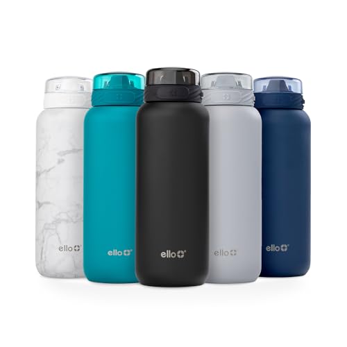Ello Cooper 40oz Stainless Steel Water Bottle with Straw and Carry Handle, Double Walled and Vacuum Insulated Metal, Leak Proof Locking Lid with Soft Silicone Spout, Reusable, BPA Free, Black - color: Black, size: 40 Ounces