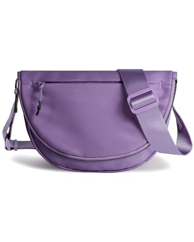 Crescent Bag for Women and Men, Fashion Medium Nylon Folding Crescent Moon Bag Single Shoulder Bag with Adjustable Strap - color: Dark Purple