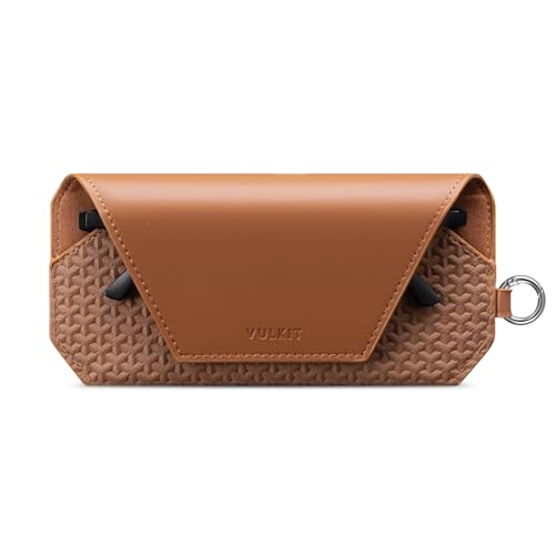 VULKIT Portable Leather Eye Glasses Case for Women & Men, Slim Sunglass Case, Unisex Eyeglass Case - color: Brown