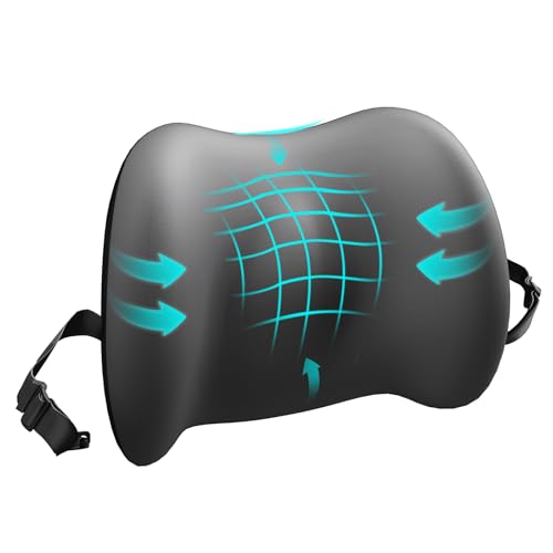 Lumbar Support Pillow for Office Chair, Cooling Car Lumbar Pillow Lower Back Pain Relief,Memory Foam Back Cushion with Adjustable Straps,Ergonomic Chair Back Pillow for Gaming Chair,Car(Gray Cooling) - color: Gray Cooling
