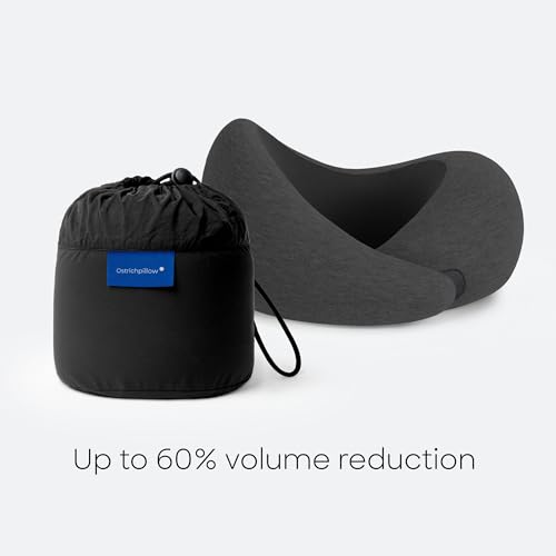 Ostrichpillow Go Neck Pillow, Travel Pillows for Airplanes, Premium Memory Foam Travel Pillow, 360º Ergonomic Design, Asymmetrical Sides, Travel Bag Included, Washable Modal Cover - color: Dark Night