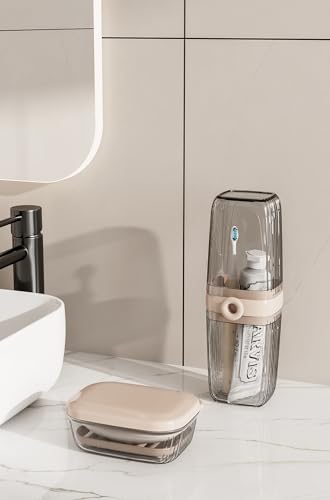 Topavatop Toothbrush Travel Case, 2 in 1 Toothbrush Holder and Rinse Cup, Large Capacity Toothbrush Cup with Cover, Portable Travel Toothbrush Holder for Traveling, Camping, Trip - 1Pcs - Beige&Clear - color: Clear