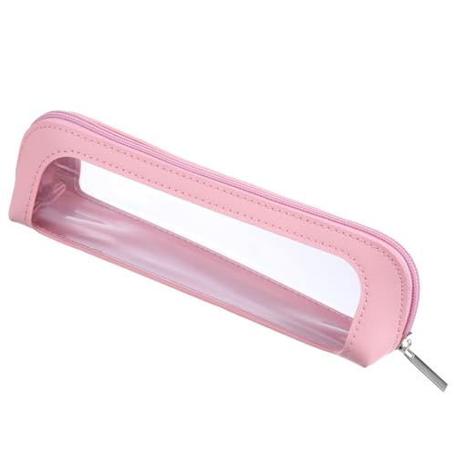 Psyqtsuary Small Clear Makeup Bag, PU Leather Travel Makeup Brush Bag Portable Transparent Waterproof Cosmetic Organizer Pouch with Zipper for Women Home Travel Office Cosmetic Storage (Pink) - color: Pink