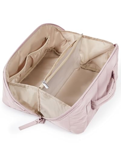 BAGSMART Travel Makeup Bag for Women, Portable Water-resistant Cosmetic Case, Puffy Padded Make Up Organizer Pouch, Open Flat Toiletry Bag for Toiletries, Brushes, Pink - color: 05-Baby Pink