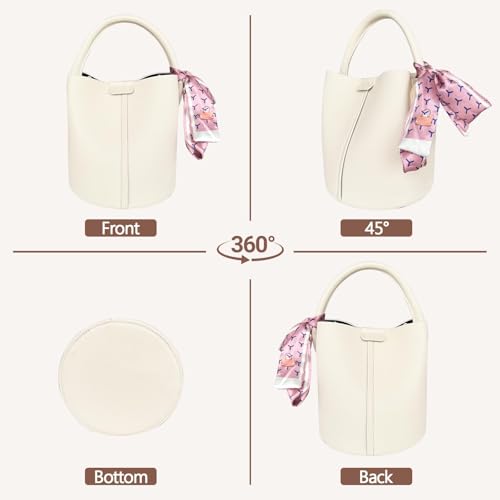 Vegan Leather Bucket Bag for Women Crossbody Bucket Purse with Removable Fashion Bucket Handbag - color: Beige