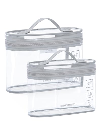 BAGSMART TSA Approved Toiletry Bag, 2 Pack Clear Makeup Cosmetic Bag Organizer, Quart Size Travel Bag for Toiletries, Carry-on Travel Accessories Essentials, Gray-2pcs - color: Gray, style: 2 Pack