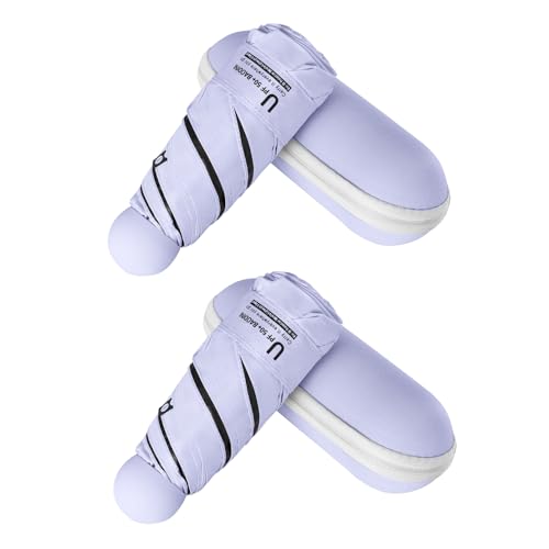 BAODINI Travel Essentials Mini Umbrella for Purse With Case Small Compact UV Sun Protection Lightweight Tiny Pocket Manual Open Close Umbrella for Women Kids and Men Fits Purse Backpack - color: B-2 Pack Purple