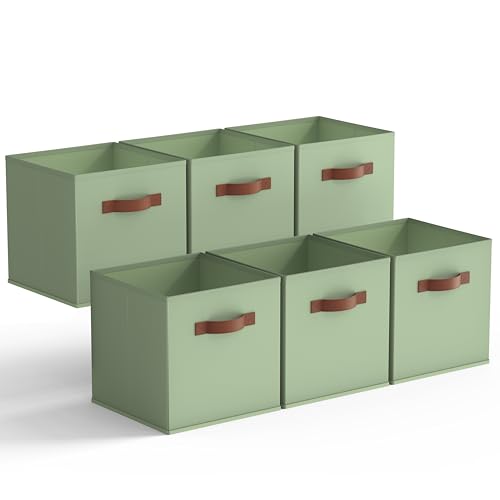 GRANNY SAYS 11 Inch Cube Storage Bins, Collapsible Fabric Storage Cubes with Handle, Closet Baskets for Organization, Storage Cubes for Shelves, Closet, Sage Green, 6-Pack - color: Green, size: 11 Inch-6 Pack