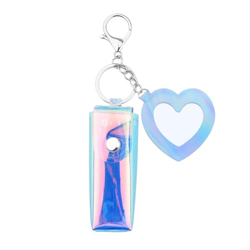 Sisadodo Glitter Lip Oil Holder Key Chains for Woman Lipstick Case with Mirror Lip Balm Keychain for Lipstick Case Keychain - color: Pv Blue-heart