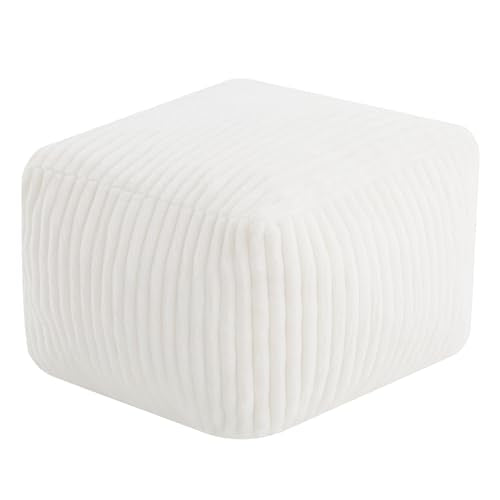 MeMoreCool Square Stuffed Pouf Ottoman Foot Rest, Stripe Furry Floor Pouf Foot Stool with Foam Chunk Filling, Soft Fluffy Stuffed Ottoman Footrest for Living Room, Faux Fur Beige - color: Ribbed Beige