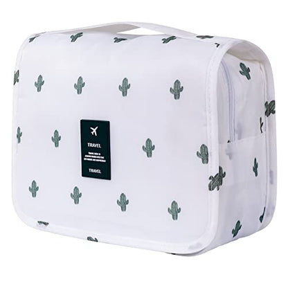 Travel Toiletry Bag for Women, Hanging Toiletry Bag with Multi-Pockets, Toiletry Bag for Traveling Easy Clean, Travel Organizer Cactus Pattern - color: White
