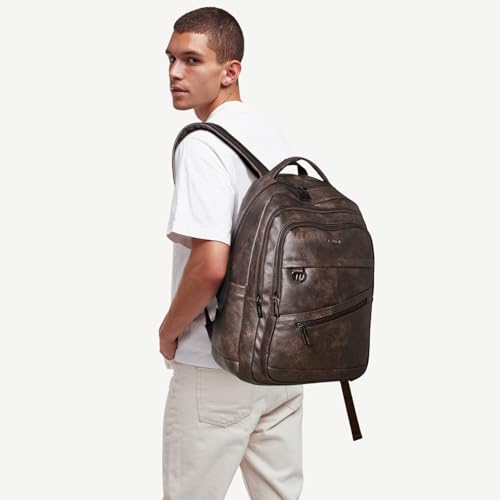 LATMAP Backpack for Women Men - Vegan Leather Backpack Purse Travel Carry-on Bag College Bookbag Work fits 16.5" Laptop, Coffee - color: Coffee