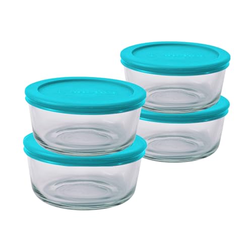Anchor Hocking SnugFitTM Round Food Storage Containers with Lids (4-Piece, 4-cup, Teal, oven-safe) - color: Mixed Blue, size: 4 Cup
