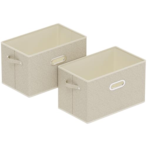 Open Storage Baskets, Collapsible Cube Bins, Fabric Container Organizer with Metal Handles, Boxes for Shelves, Closet, Living Room, 15x9.8x9.8in, Grey and Beige, 2 Pack - color: Beige/Gray, size: 15x9.8x9.8 in(2 Pack)