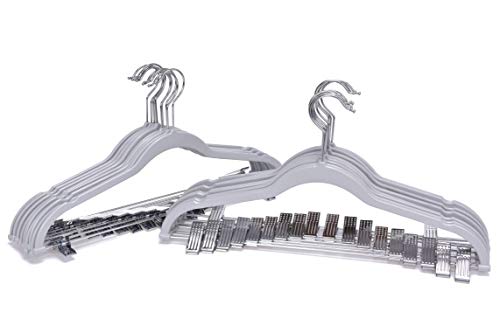 Quality Plastic 20-Pack Non Velvet Non-Flocked Thin Compact Coat Hangers with Metal Clips for Skirts Pants Blouses 360° Swivel Hook (Gray, 20) - color: Gray